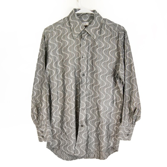Versace Grey Metallic Stripe Wave Satin Button Up Long Sleeve Dress Shirt Top - Picture 1 of 4